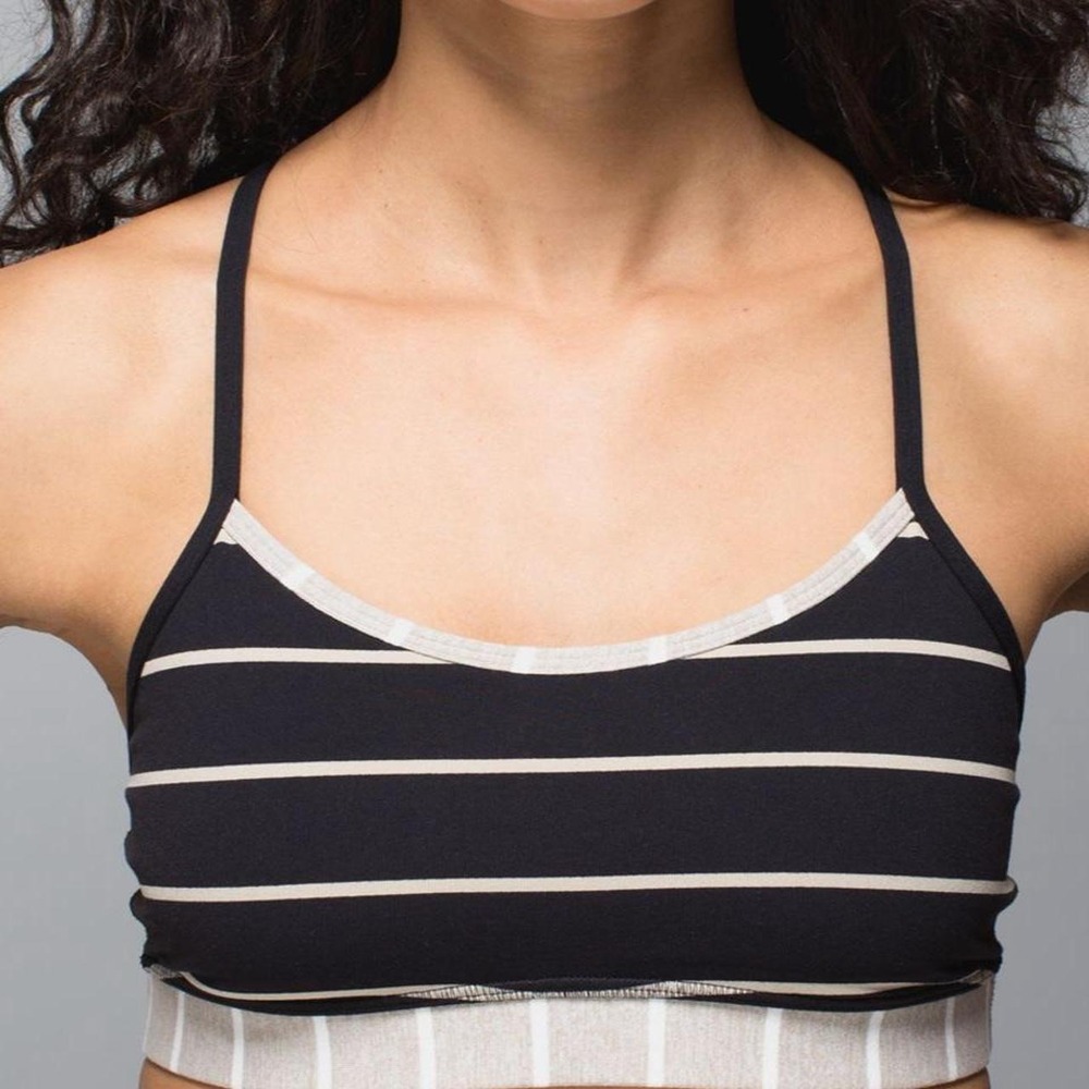 Lululemon Flow Y Bra IV Black Striped Racerback Sports Bra Size 6